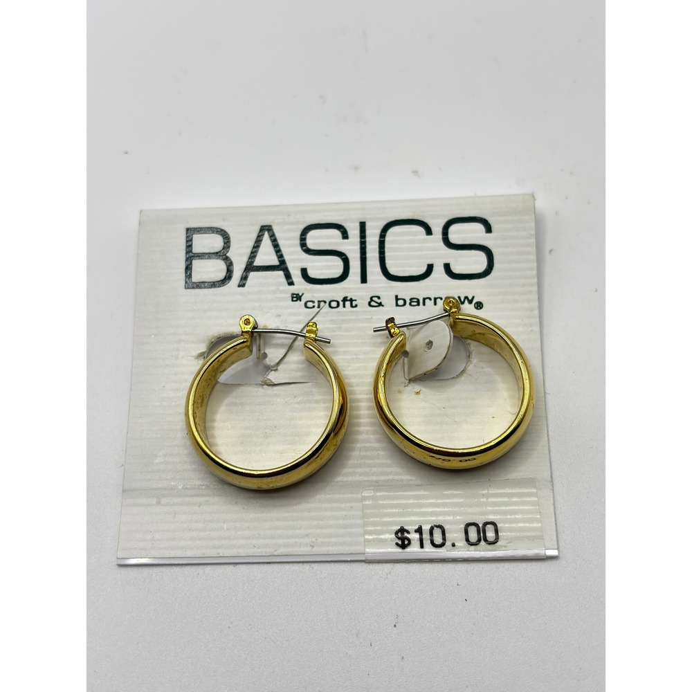 Croft & Barrow Hoop Earrings Womens OS Gold Tone Basics Polished Thick Round